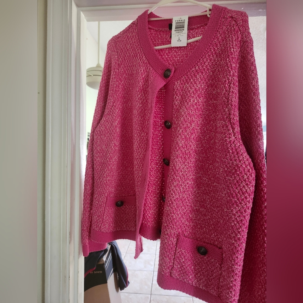 Torrid Pink Cardigan Sweater with Textured Knit